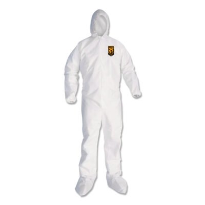 A30 Elastic Back and Cuff Hooded/Boots Coveralls, Large, White, 25/Carton