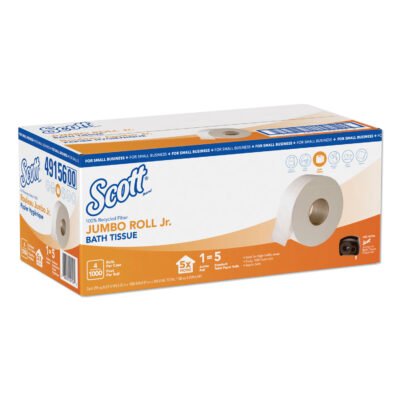 Essential 100% Recycled Fiber JRT Bathroom Tissue, Septic Safe, 2-Ply, White, 3.55″ x 1,000 ft, 4 Rolls/Carton
