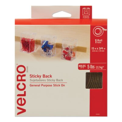 Sticky-Back Fasteners with Dispenser, Removable Adhesive, 0.75″ x 15 ft, Beige