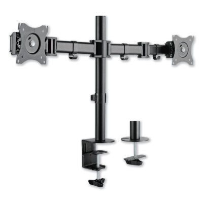 AdaptivErgo Pole-Mounted Dual Monitor Arm for 30″ Monitors, 360 deg Rotation, 30 deg Tilt, 360 deg Pan, Black, Supports 22 lb