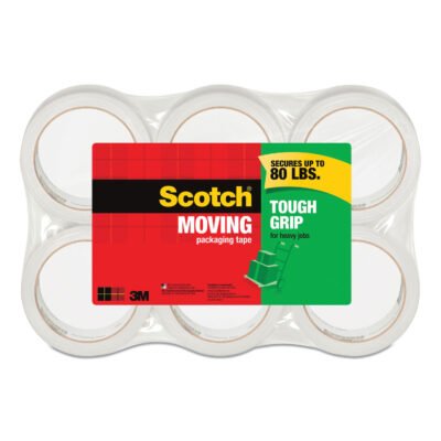 Tough Grip Moving Packaging Tape, 3″ Core, 1.88″ x 43.7 yds, Clear, 6/Pack