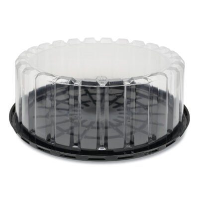 Plastic Cake Container, Shallow 9″ Cake Container, 9″ Diameter x 3.38″h, Clear/Black, 90/Carton