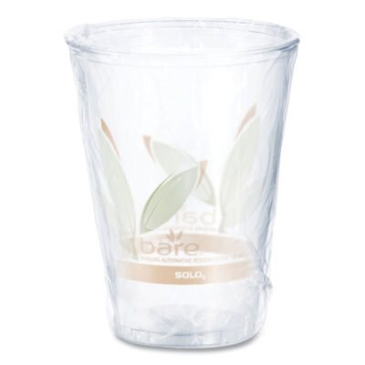 Bare Eco-Forward RPET Cold Cups, 10 oz, Leaf Design, Clear/Green/Orange, Individually Wrapped, 500/Carton