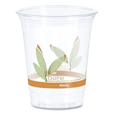 Bare Eco-Forward RPET Cold Cups, 12 oz to 14 oz, Leaf Design, Clear, Squat, 50/Pack, 20 Packs/Carton