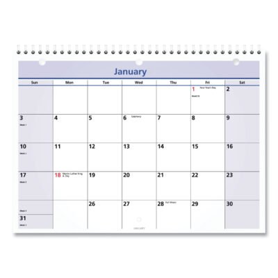 QuickNotes Desk/Wall Calendar, 3-Hole Punched, 11 x 8, White/Blue/Yellow Sheets, 12-Month (Jan to Dec): 2023