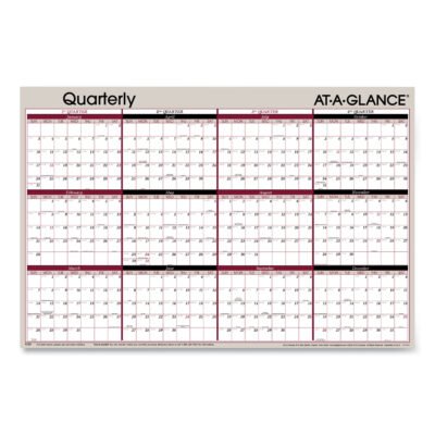 Vertical/Horizontal Erasable Quarterly/Monthly Wall Planner, 24 x 36, White/Black/Red Sheets, 12-Month (Jan to Dec): 2023