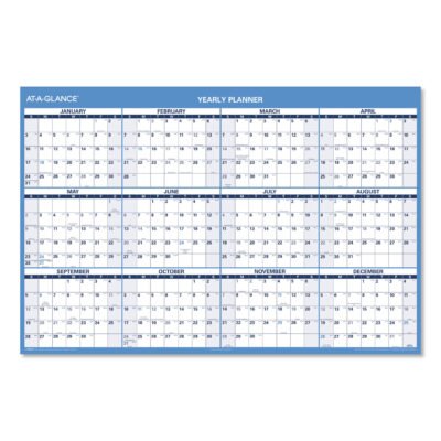 Horizontal Reversible/Erasable Wall Planner, 48 x 32, White/Blue Sheets, 12-Month (Jan to Dec): 2023