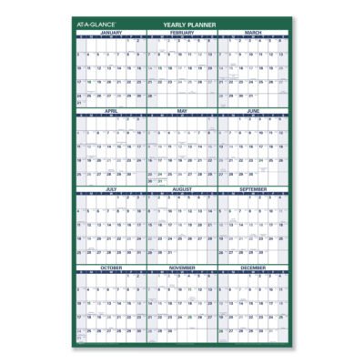 Vertical Erasable Wall Planner, 32 x 48, White/Green Sheets, 12-Month (Jan to Dec): 2023