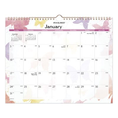 Watercolors Recycled Monthly Wall Calendar, Watercolors Artwork, 15 x 12, White/Multicolor Sheets, 12-Month (Jan-Dec): 2023