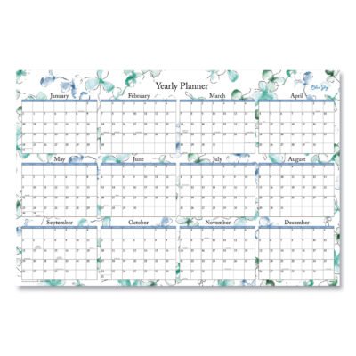 Lindley Laminated Erasable Wall Calendar, Lindley Floral Artwork, 36 x 24, White/Blue/Green Sheets, 12-Month (Jan-Dec): 2023