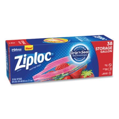 Double Zipper Storage Bags, 1 gal, 1.75 mil, 10.56″ x 10.75″, Clear, 38 Bags/Box, 9 Boxes/Carton