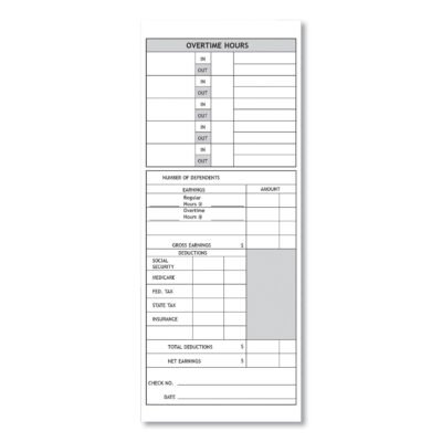 Time Clock Cards for Pyramid Technologies 1000/2000, Two Sides, 3.5 x 9, 100/Pack