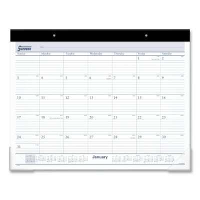 Desk Pad, 21.75 x 17, White Sheets, Black Binding, Clear Corners, 12-Month (Jan to Dec): 2023