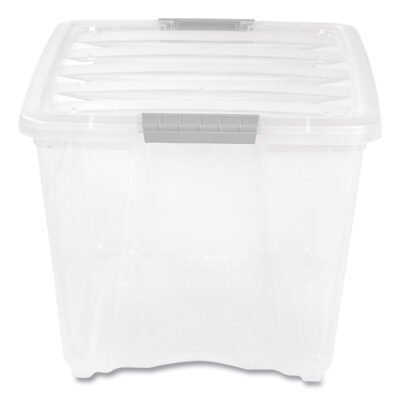 Stack and Pull Latching Flat Lid Storage Box, 13.5 gal, 22″ x 16.5″ x 13.03″, Clear