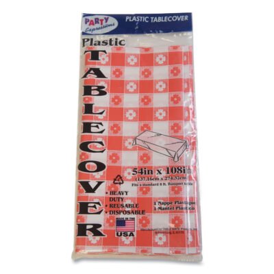 Table Set Rectangular Table Covers, Heavyweight Plastic, 54″ x 108″, Plaid Red/White, 6/Pack