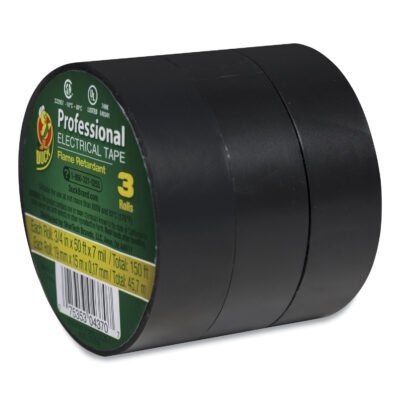 Pro Electrical Tape, 1″ Core, 0.75″ x 50 ft, Black, 3/Pack