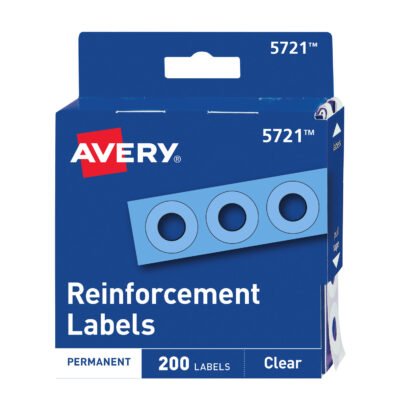 Dispenser Pack Hole Reinforcements, 0.25″ Dia, Clear, 200/Pack, (5721)