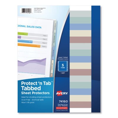 Protect ‘n Tab Top-Load Clear Sheet Protectors w/Five Tabs, Letter