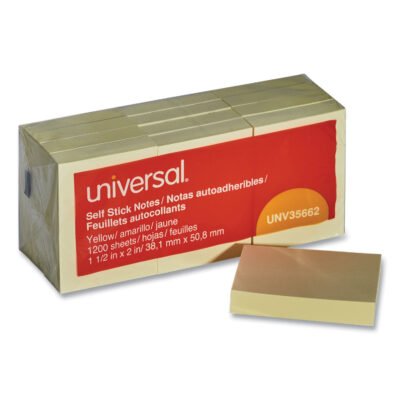 Self-Stick Note Pads, 1.5″ x 2″, Yellow, 100 Sheets/Pad, 12 Pads/Pack