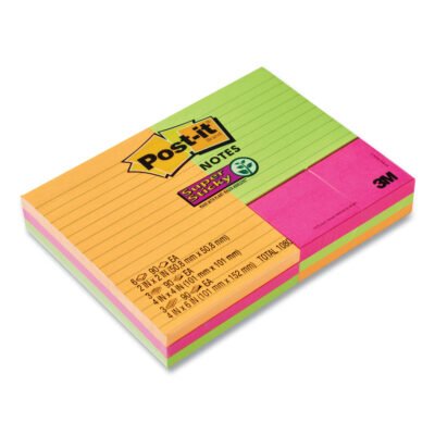 Pads in Energy Boost Colors, (6) Unruled 1.88″ x 1.88″, (3) Note Ruled 4″ x 4″, (3) Note Ruled 4″ x 6″, 90 Sheets/Pad, 12/Set