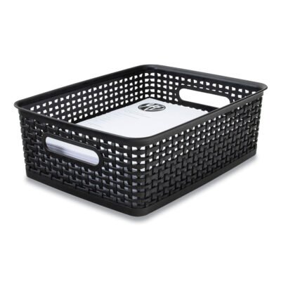 Plastic Weave Bin, Medium, 14″ x 10.5″ x 4.63″, Black