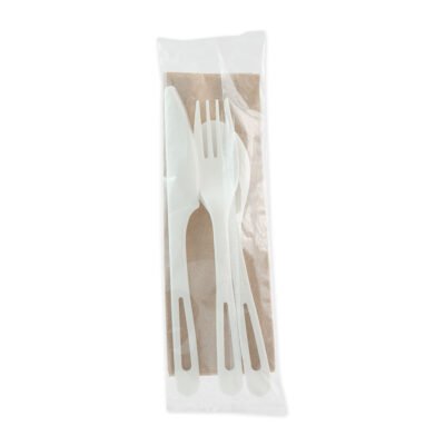 TPLA Compostable Cutlery, Knife/Fork/Spoon/Napkin, 6″, White, 250/Carton