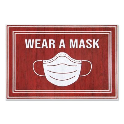 Message Floor Mats, 24 x 36, Red/White, “Wear A Mask”