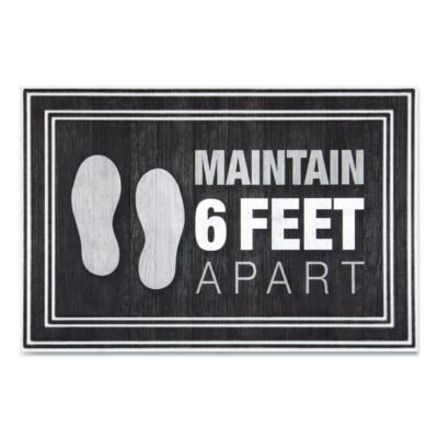 Message Floor Mats, 24 x 36, Charcoal, “Maintain 6 Feet Apart”