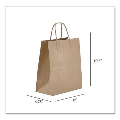 Kraft Paper Bags, Tempo, 8 x 4.75 x 10.5, Natural, 250/Carton