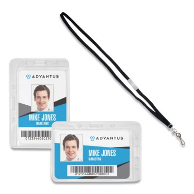 Antimicrobial ID Security Badge Lanyard Combo, Horizontal, Clear 4.13″ x 2.88″ Holder, 3.5″ x 2.25″ Insert, 36″ Cord, 20/Pack