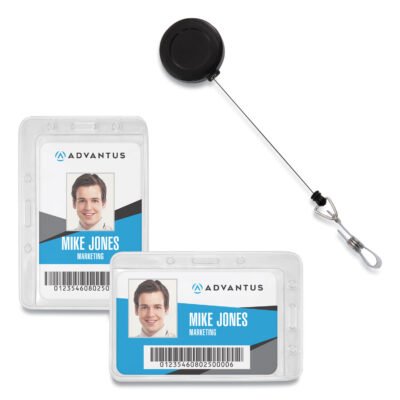 Antimicrobial ID Security Badge Lanyard Combo, Horizontal, Clear 4.13″ x 2.88″ Holder, 3.5″ x 2.25″ Insert, 30″ Cord, 20/Pack