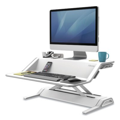 Lotus Sit-Stands Workstation, 32.75″ x 24.25″ x 5.5″ to 22.5″, White