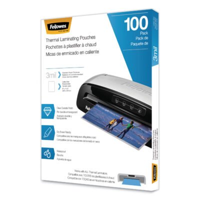 Laminating Pouches, 3 mil, 9″ x 11.5″, Gloss Clear, 100/Pack