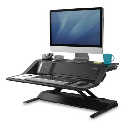 Lotus DX Sit-Stand Workstation, 32.75″ x 24.25″ x 5.5″ to 22.5″, Black