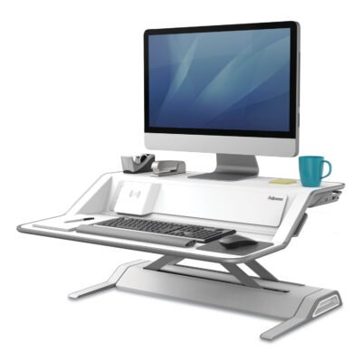 Lotus DX Sit-Stand Workstation, 32.75″ x 24.25″ x 5.5″ to 22.5″, White