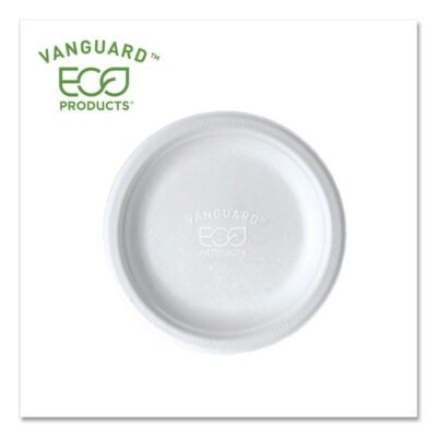 Vanguard Renewable and Compostable Sugarcane Plates, 6″ dia, White, 1,000/Carton