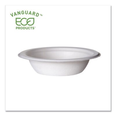 Vanguard Renewable and Compostable Sugarcane Bowls, 12 oz, White, 1,000/Carton