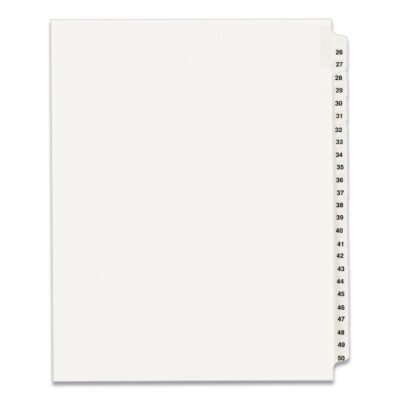 Preprinted Legal Exhibit Side Tab Index Dividers, Avery Style, 25-Tab, 26 to 50, 11 x 8.5, White, 1 Set, (1331)