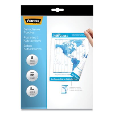 Self-Adhesive Laminating Pouches, 5 mil, 9″ x 11.5″, Gloss Clear, 5/Pack