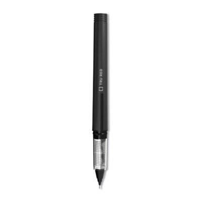 Roller Ball Pen, Stick, Fine 0.5 mm Needle Tip, Black Ink, Black Barrel, Dozen