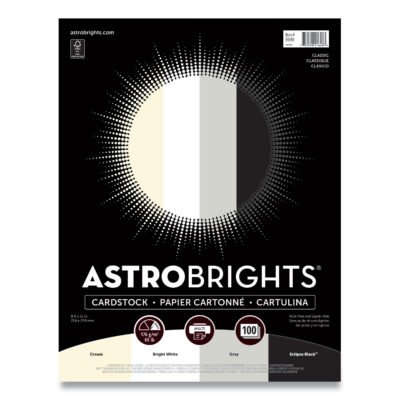 Color Cardstock – “Classic” Assortment, 65 lb Cover Weight, 8.5 x 11, Assorted Classic Colors, 100/Pack