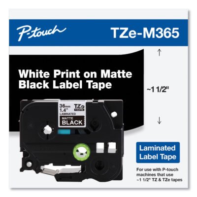 TZe Standard Adhesive Laminated Labeling Tape, 1.4″ x 26.2 ft, White on Matte Black