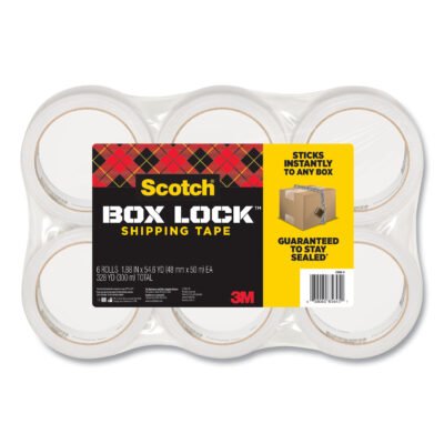 Box Lock Shipping Packaging Tape, 3″ Core, 1.88″ x 54.6 yds, Clear, 6/Pack