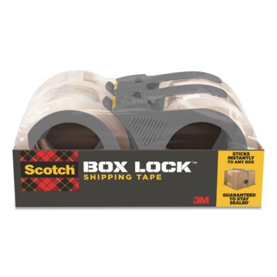 Box Lock Shipping Packaging Tape with Dispenser, 3″ Core, 1.88″ x 54.6 yds, Clear, 4/Pack