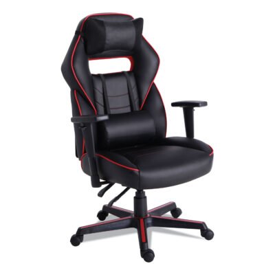 Racing Style Ergonomic Gaming Chair, Supports 275 lb, 15.91″ to 19.8″ Seat Height, Black/Red Trim Seat/Back, Black/Red Base