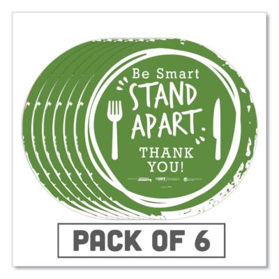 BeSafe Messaging Floor Decals, Be Smart Stand Apart; Knife/Fork; Thank You, 12″ Dia., Green/White, 6/Carton