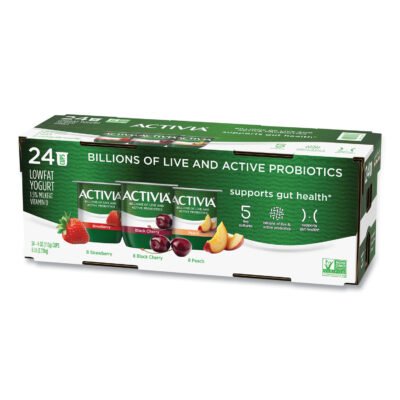 Probiotic Lowfat Yogurt, 4 oz Cups, Black Cherry/Peach/Strawberry, 24/Pack, Ships in 1-3 Business Days