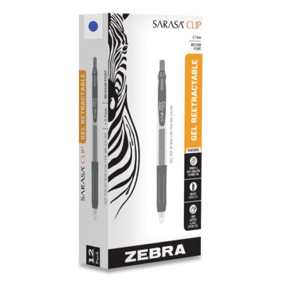 Sarasa Clip Gel Pen, Retractable, Medium 0.7 mm, Blue Ink, Clear Barrel, 12/Pack