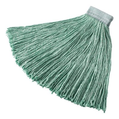 Non-Launderable Cotton/Synthetic Cut-End Wet Mop Heads, 24 oz, Green, 5″ White Headband