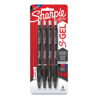 S-Gel High-Performance Gel Pen, Retractable, Bold 1 mm, Assorted Ink Colors, Black Barrel, 4/Pack